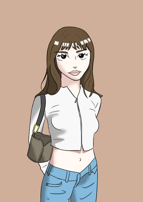 Cartoon of girl with handbag