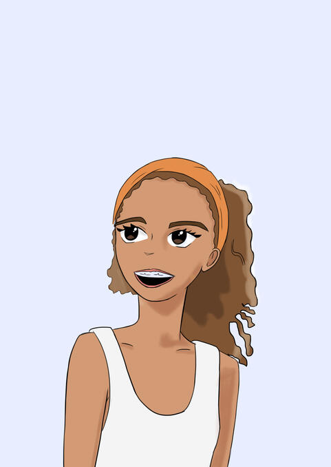 Cartoon of woman looking upward